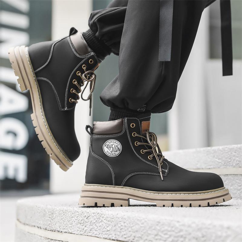 Martin boots men's summer breathable mid-rise kick not bad rhubarb boots men's high-top thick-soled tooling boots 3455-J