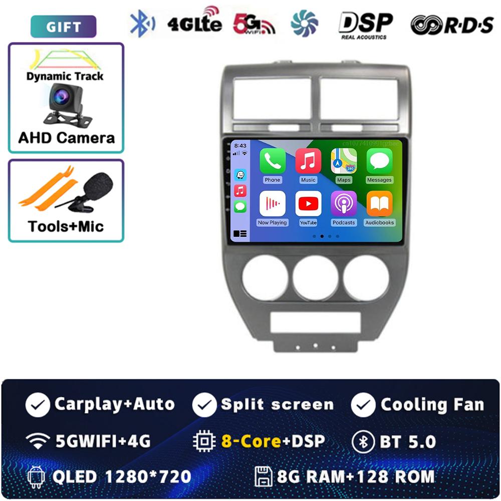 Android 14 CarPlay Car Radio for Dodge Caliber Jeep Compass 1 MK Patriot 2006 - 2010 Multimedia Navigation GPS Stereo Auto Video