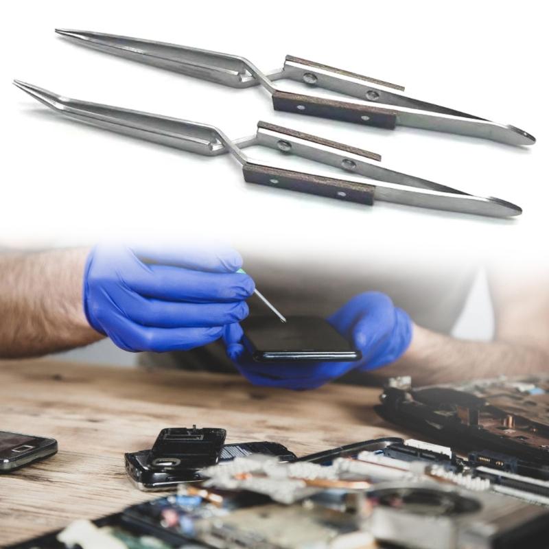 Crosses Lock Soldering Tweezer Auto Closing Jewelry Welding Craft Repair Hand Tool Heat Resistant Clamp Clip Pointed Tip