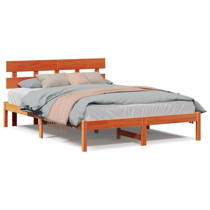 VidaXL Bed Frame with Waxed Brown Headboard 160x200 Cm Solid Pine Wood 872157