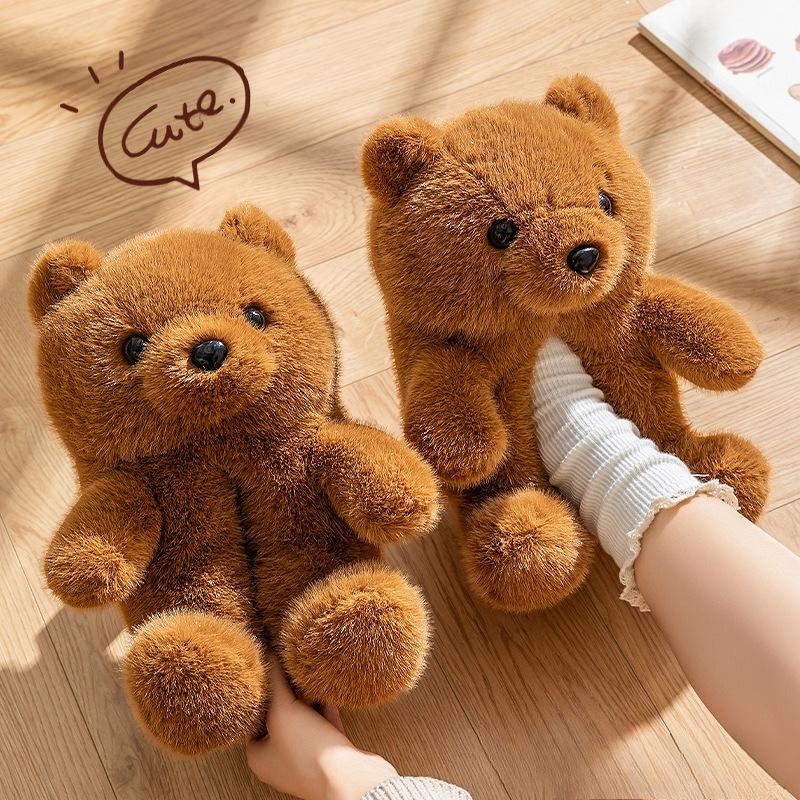 

Мультяшные хлопковые туфли для домашнего использования в помещении, толстая подошва, тепло с флисовыми тапочками, женские туфли на каблуке-рюмочке Fits 39-40 коричневый