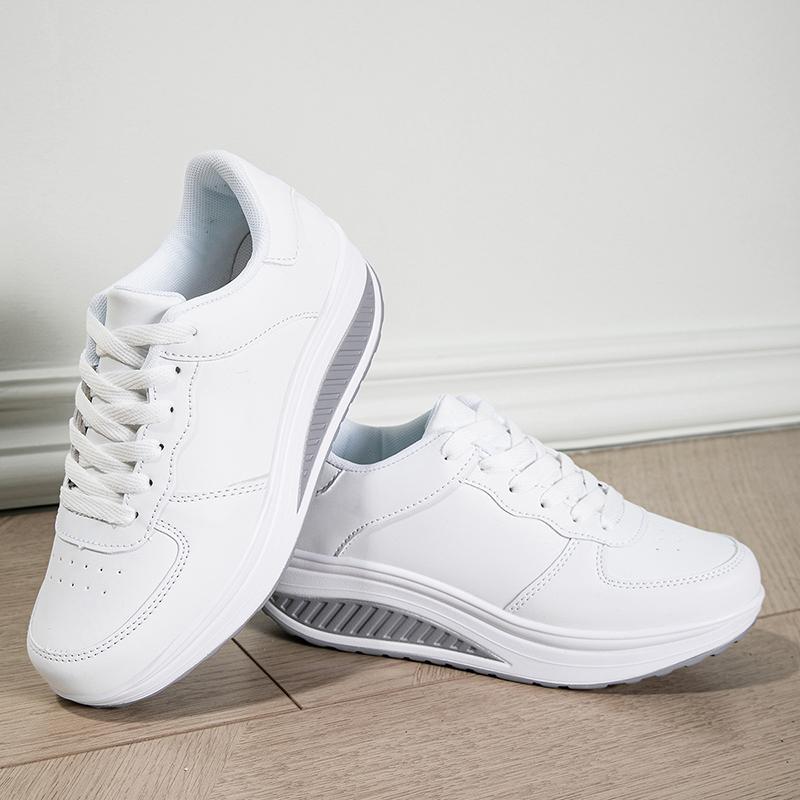 TUINANLE Pantofi albi pentru cupluri, pantofi casual cu platformă, confortabili, adidași ușori pentru mers pe jos, pantofi tenis pentru femei