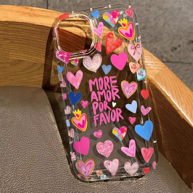 

Love Heart More Amor Por Favor Phone Case For iPhone 17 Pro Max 16 15 Pro 14 13 12 11 XR XS 17Air 16 Plus 16E Clear Bumper Cover iPhone17 Pro Max