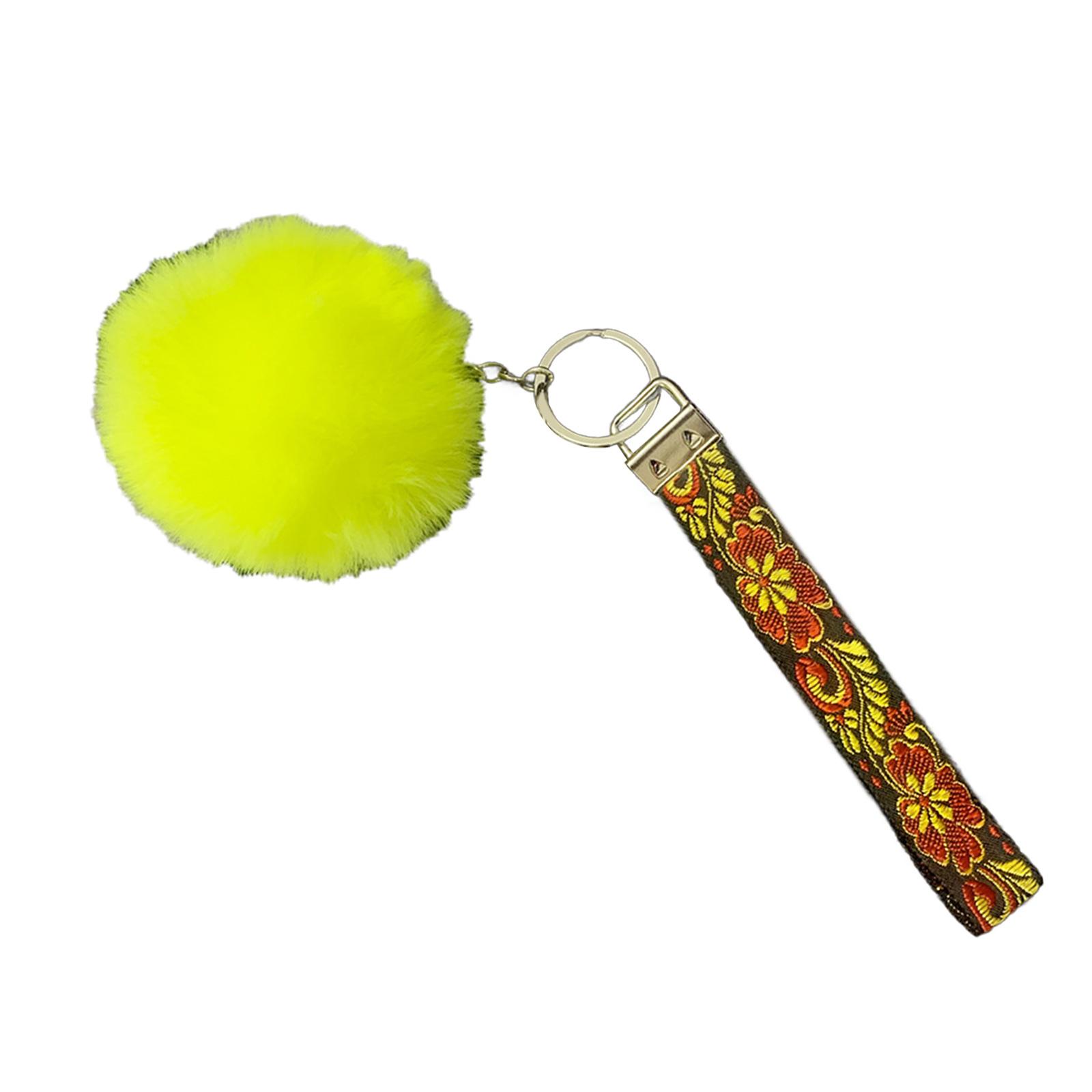

Pompon Keychain Faux Furs Keychain Furry Pompon Keychain Pompon Puff Keyring with Embroidery Strips