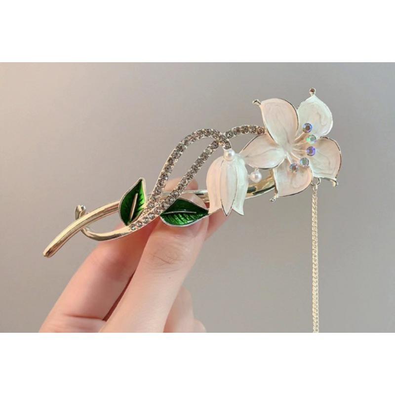 Lily of the Valley Hanfu Hairpin: Women's Elegant Tassel Bun Clip Hair Accessory