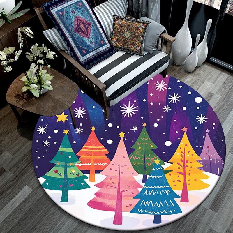 Colorful Trees Snow Winter Round Area Rug,Carpet Rug for Living Room Bedroom Sofa Playroom Decor,Non-slip Floor Mat