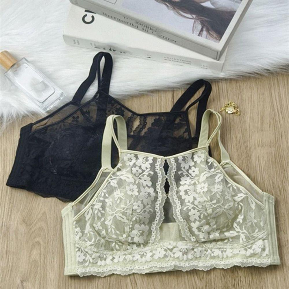 Anti-sagging Underwear for Women Mesh Flower Lace Thin Bra Comfortable Wireless Deep V Bra Girls