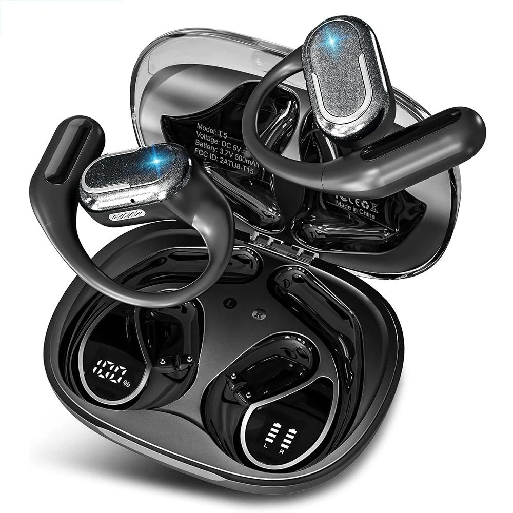 Bluetooth 5.4 Headphones Wireless Stereo Earbuds 40H Playtime LED Power Earphones with lPX5 Waterproof Open Ear Buds for Sporting, Working Commuting