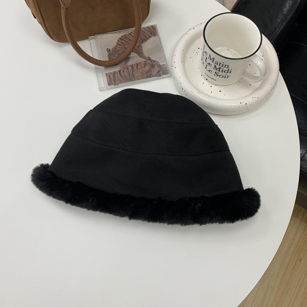 Plush Hat Women's Autumn and Winter Solid Color Suede Bucket Hat Loose Thickened Warm Big Head Circumference Pile Hat Basin Hat