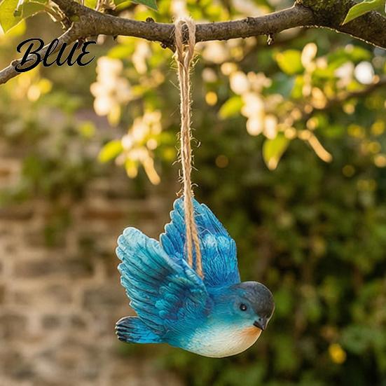 Small Hanging Bird Figurines 3Pcs Resin Ornament Hand-Painted Figurine with Jute String Animal Statues for Garden Weatherproof Outdoor Tree