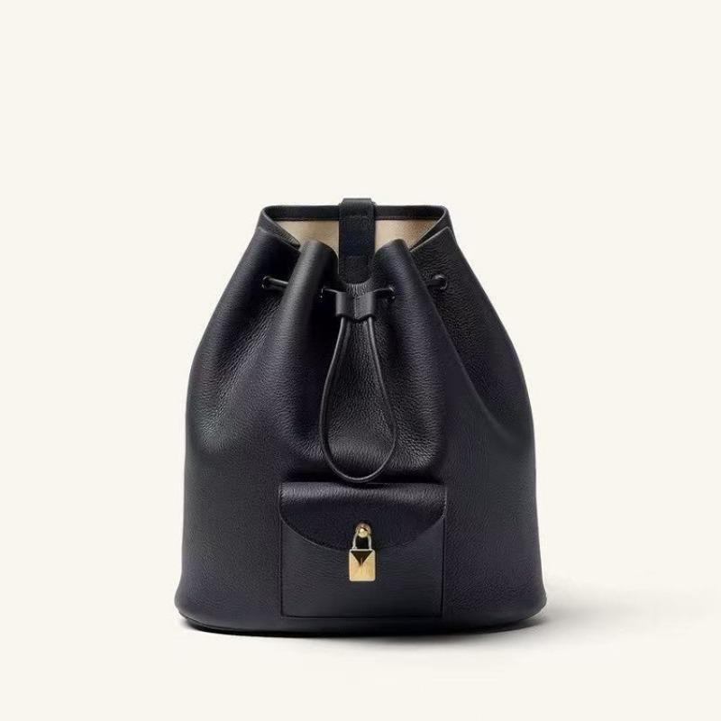 

Рюкзак из коровьей кожи первого слоя женский на шнурке маленький новый модный нишевый простой рюкзак большой вместимости 25*27*14CM чёрный