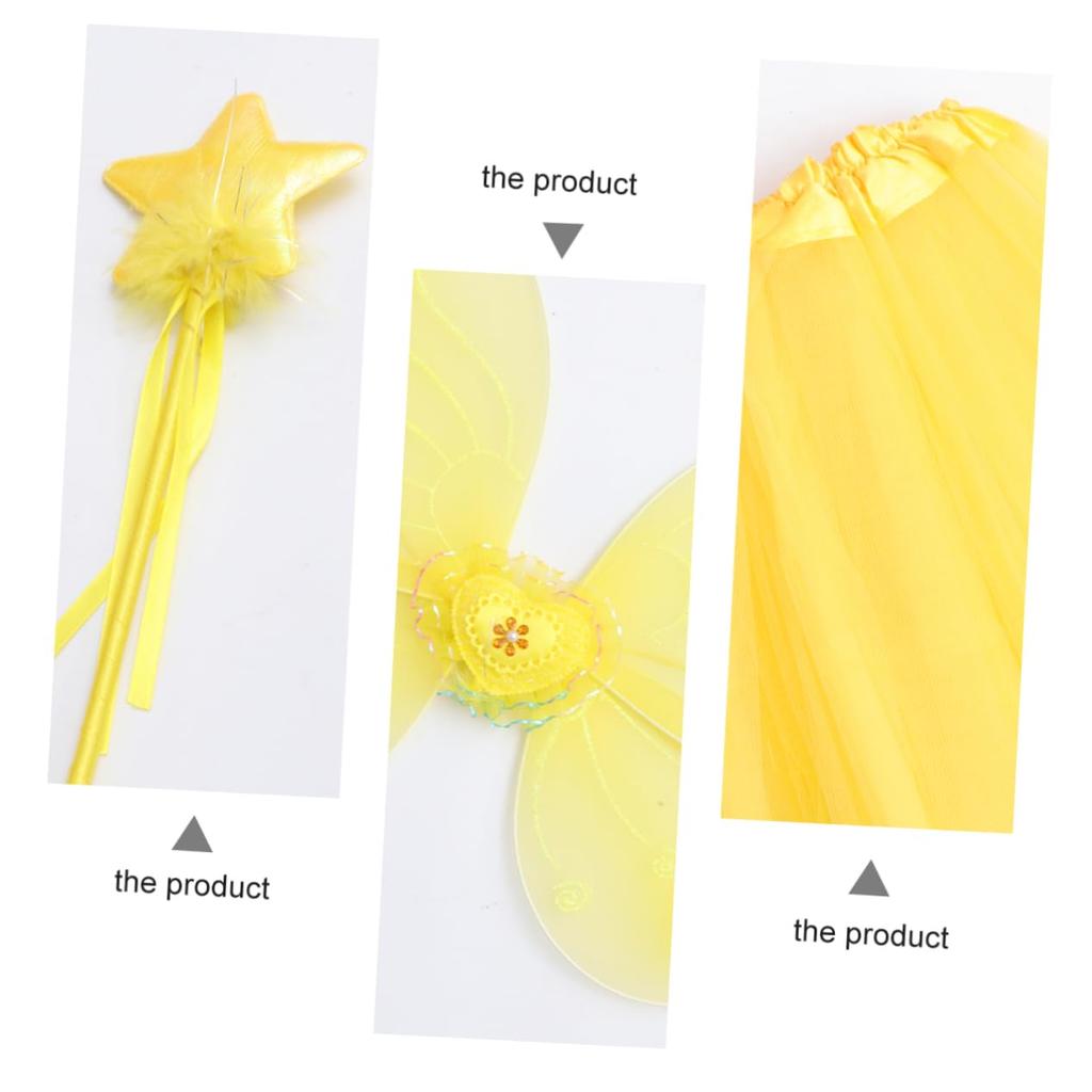 OATIPHO Fairy Wings Skirt Tutu Set for Performance Cosplay Costume for and Stage Yellow Girls, Dress, Parties, School, Performances,