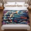 Fish Ocean Theme Soft Blanket Personalized Custom Name Text Print Warm Blanket Home Sofa Bedroom Decor