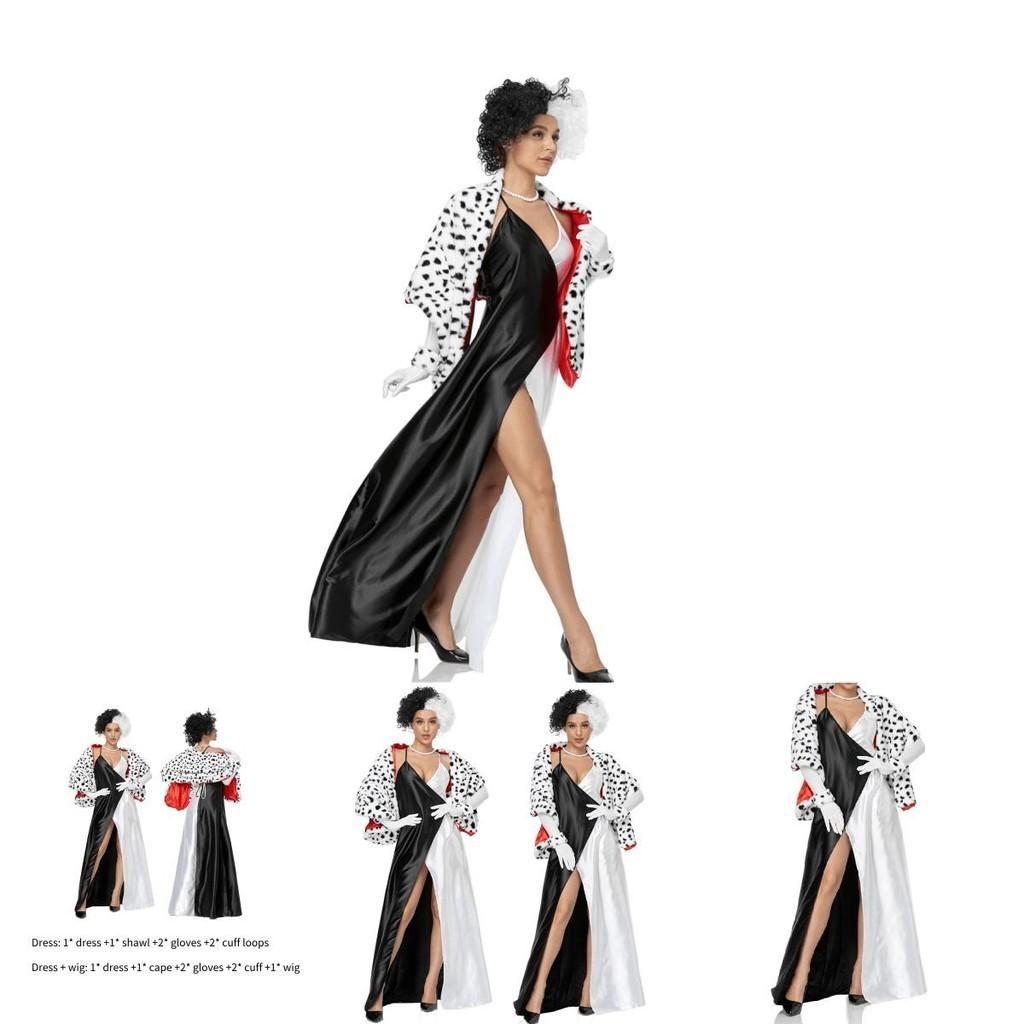 Auf Lager 101 Dalmatiner Cosplay Kostüm Cruella De Vil Bösewicht Charakter Hohe Qualität