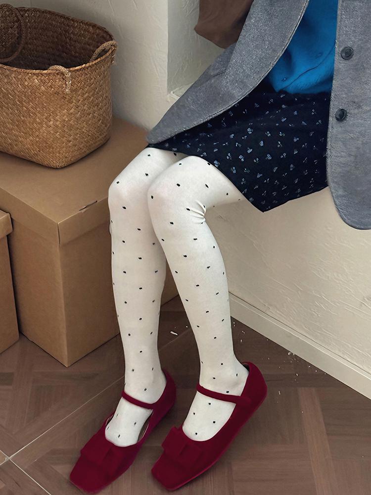 Korean Polka Dot Jacquard Tights Women  Autumn Winter New Arrival High Waist Elastic Pantyhose For Y2K Style