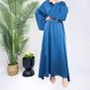 Rhinestone Waist Belt Satin Dress: Elegant Middle Eastern Abaya for Plus Size Women