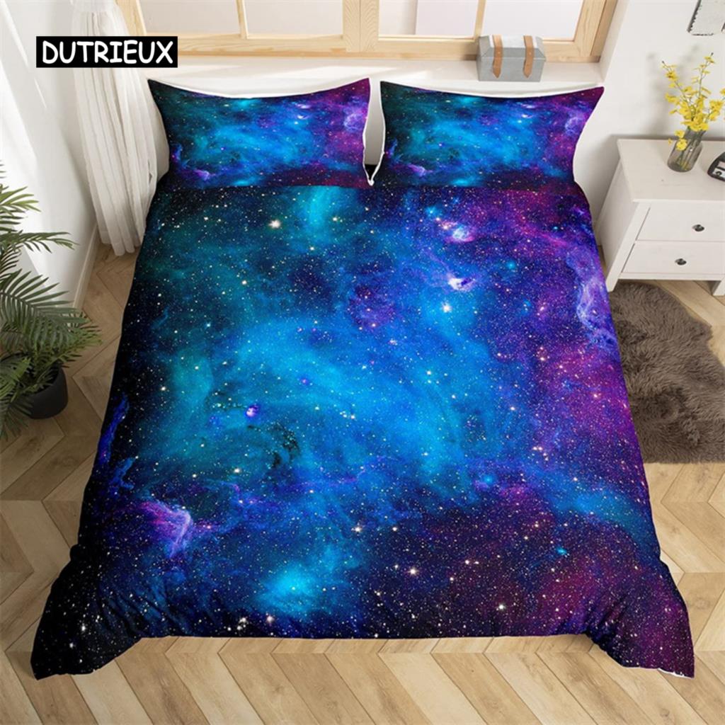 Starry Sky Duvet Cover Set Microfiber Outer Space Theme Comforter Cover Teens Boys Quilt Cover 3D Starry Sky Series Bedding Set