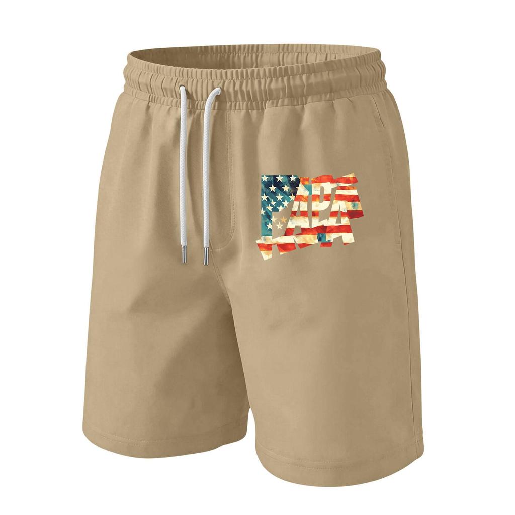 Men's Casual Drawstring Waist Shorts with Flag Print Lightweight Comfortable Fit Suitable for Daily Wear and Outdoor Activities