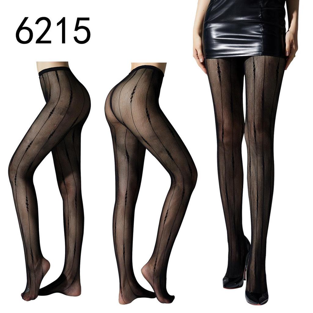 Hohle Strapsstrumpfhose mit Fischmuster - Nachtclub Schwarzseide