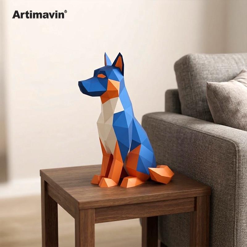 3D Origami Paper Model Kit: German Shepherd Police Dog DIY Craft