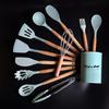 Set di 12 Utensili da Cucina in Silicone e Spatole | Strumenti Antiaderenti per Cucinare e Infornare con Manico in Legno