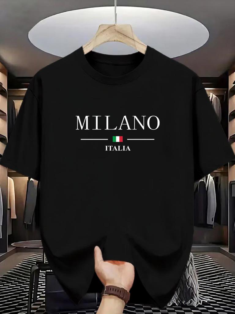 Milan Italian Print Unisexs Breathable Polyester Crew Neck Tshirts Lightweight Short Sleeve Tops For Casual Outdoor