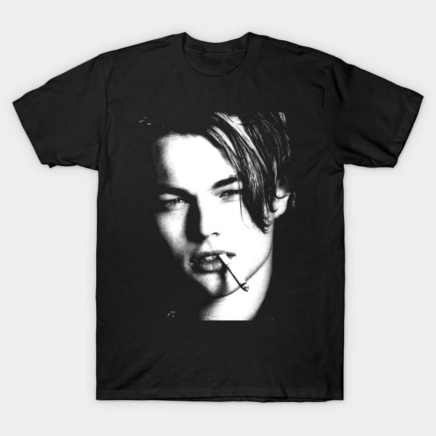 

Men Black Print T-shirt Leonardo Dicaprio No-Cut Transfer Paper Print Cotton Tshirt XL