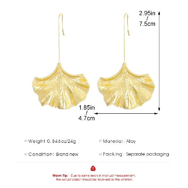 Long Ginkgo Leaf Alloy Texture Leaf Earrings Earrings Exaggerated And Personalized Fashion Trending Ear Hooks Women