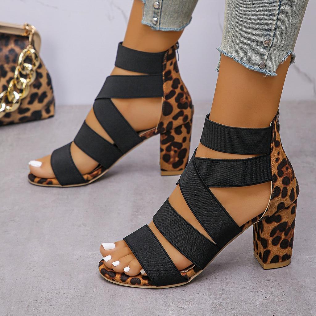 Roman Style Medium Heel Sandals New Summer Thick Heel Rear Zipper Bag Heel Sandals
