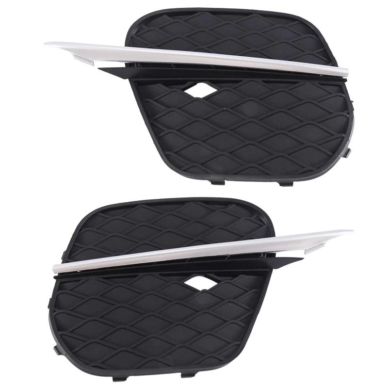 1 Pair Front Bumper Grille Cover Grill Trim For -BMW X5 E70 2011-2013 51117222859 51117222860-A87Q Black  silver