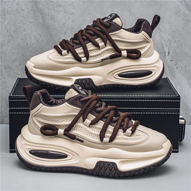 Autumn Winter Men's Thick-soled Heightening Student Leather Casual Sports Shoes Versatile Air-cushion Shoes
