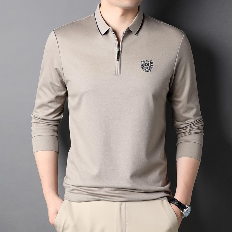 Solid Color Long-sleeved New T-shirt for Men Spring New Fashion Casual Lapel Embroidered POLO Shirt Slim Fit Top