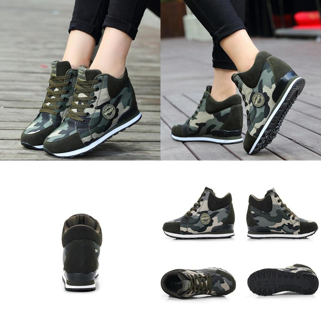Classic Camouflage High-top Sport Shoes For Women With Height Boosting 6.5cm Sole