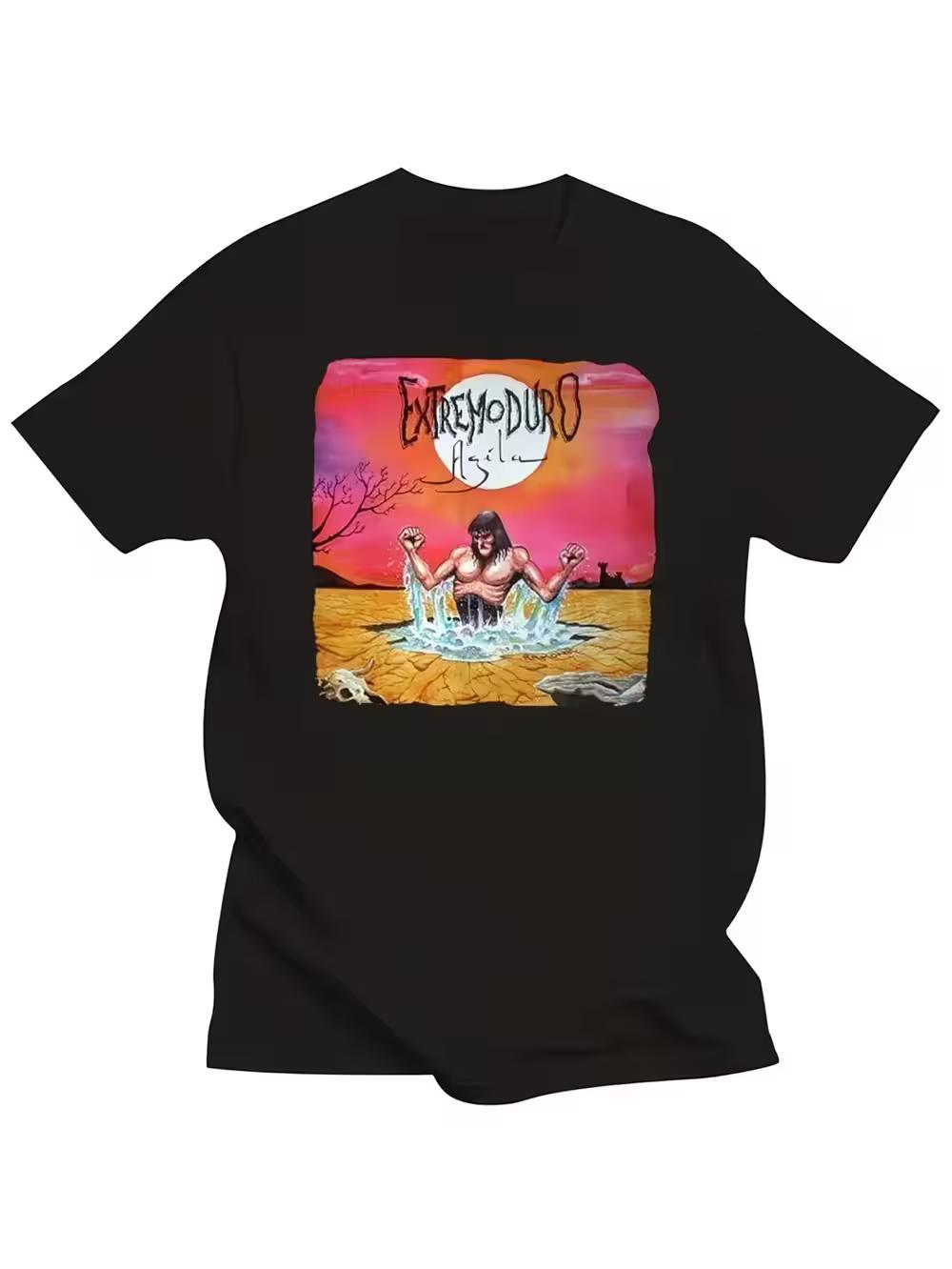 Extreme Wild Agira Men S Heavy Metal Pattern T-Shirt - A Black Harajuku Streetwear Tee Featuring a Desert Sunset Design M