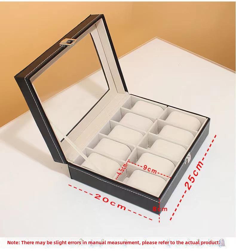PU Leather Watch Storage Box with Transparent Window, Available in 6 or 12 Slots