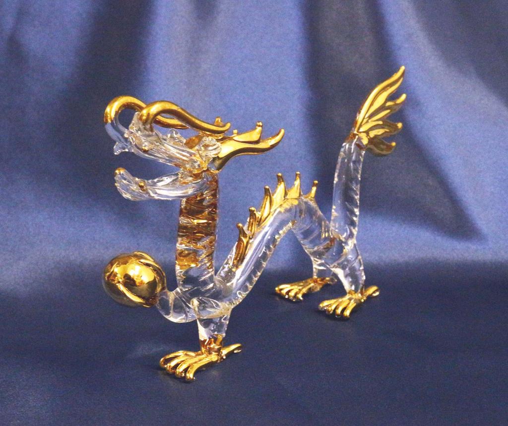 Fourcato Handmade Glass "Emperor Dragon" with Golden Orb, Large X 3 Pieces