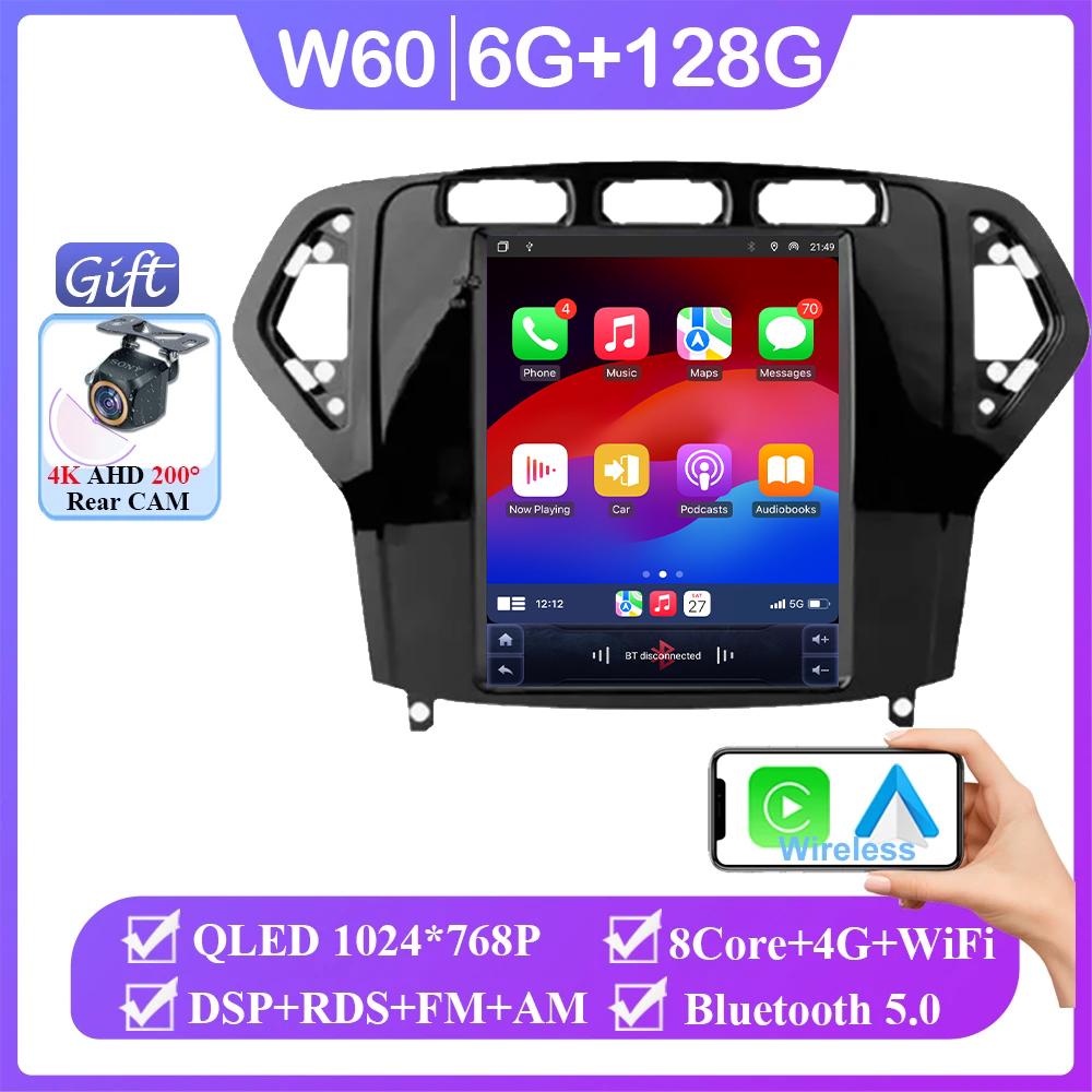 Carplay Pionowy Model Bezprzewodowy Android Auto Dla Forda Mondeo 2007-2010 Radio Samochodowe 9,7 cala Radio 8-rdzeniowe FM AM Multimedia