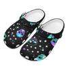 White EVA Clogs with Neon Flower Print, Lightweight Slip On Garden Shoes, Breathable Beach Sandals, Indoor Outdoor Slippers for Men Women