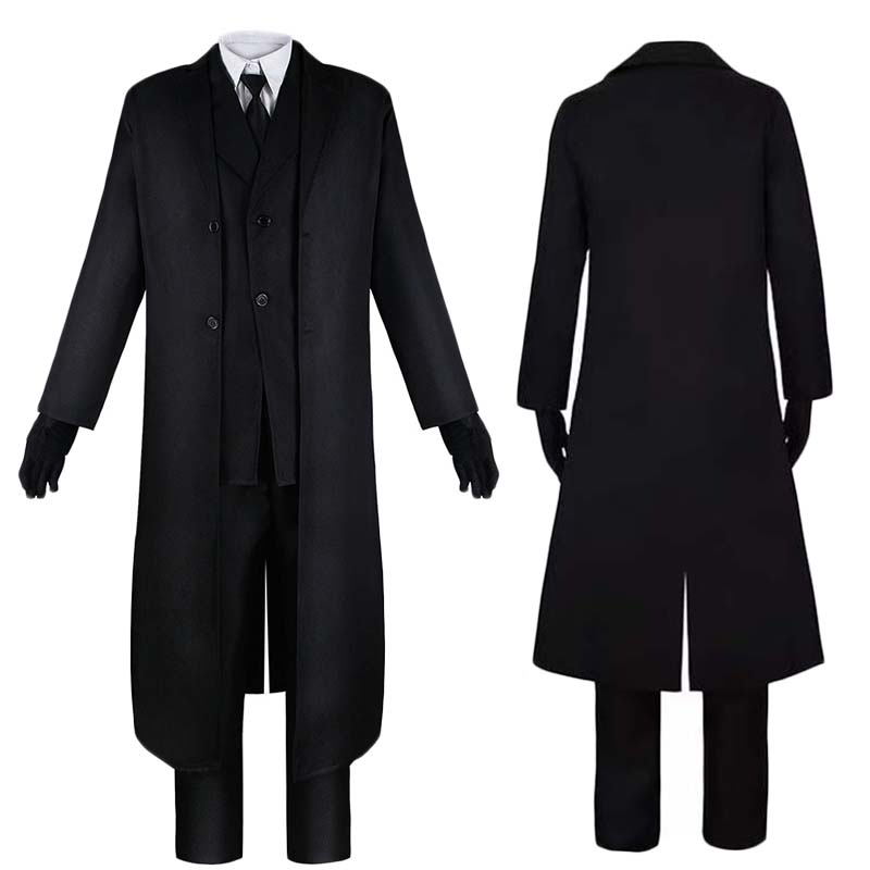 Men Full Set Cosplay Costume Anime Detective Uniform Men's Black Trench Coat for Halloween Daily Wear