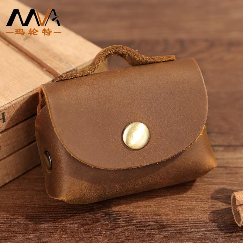 Crazy Horse Leather Zero Wallet Genuine Key Bag High Grade Male Retro Handmade Earphone Compact Storage Coin