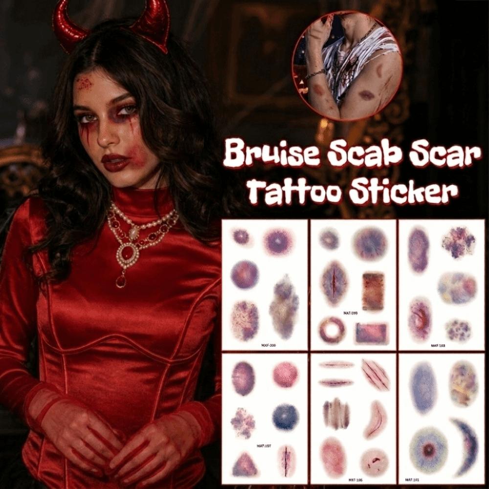 Sweatproof Bruise Scab Scar Tattoo Sticker Waterproof Zombie Cosplay Props Festival Carnival
