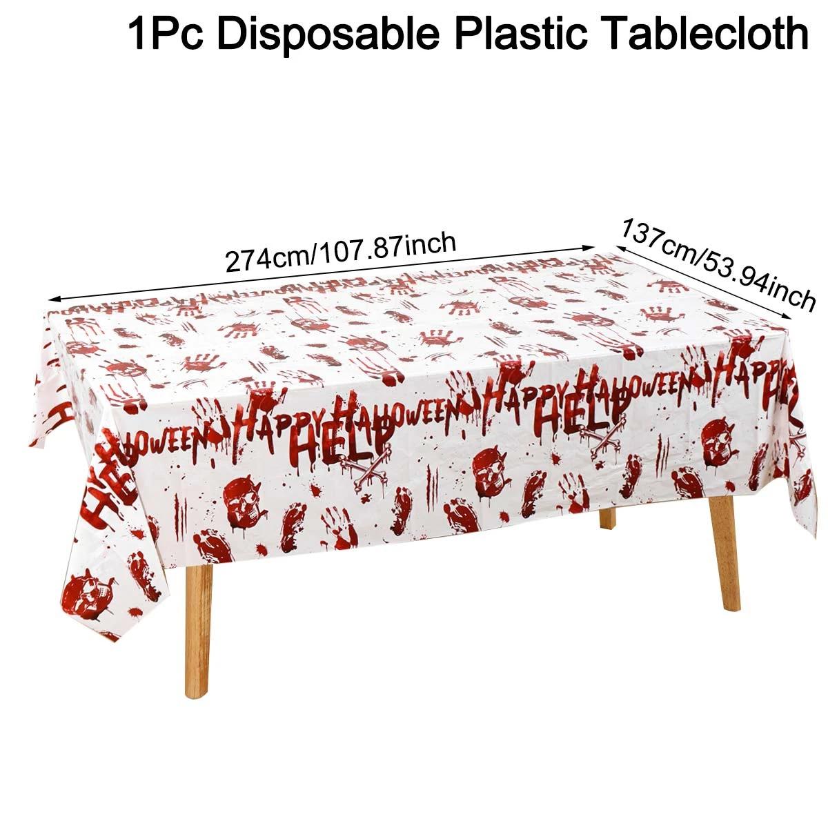 

Halloween Tablecloth Orange Black Horror Ghost Table Cover Happy for Trick or Treat Theme Home Decoration