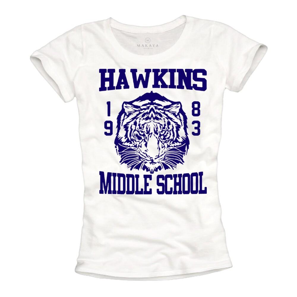 Hawkins Middle School Ladies White Stranger T Shirt Ladies Top Unisex T-Shirt XL