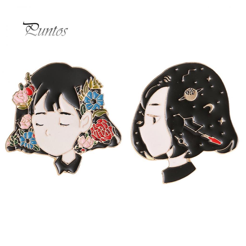 Buy Cartoon Girl Portrait Enamel Brooch Pin Jeans Coat Shawl Jewelry ...