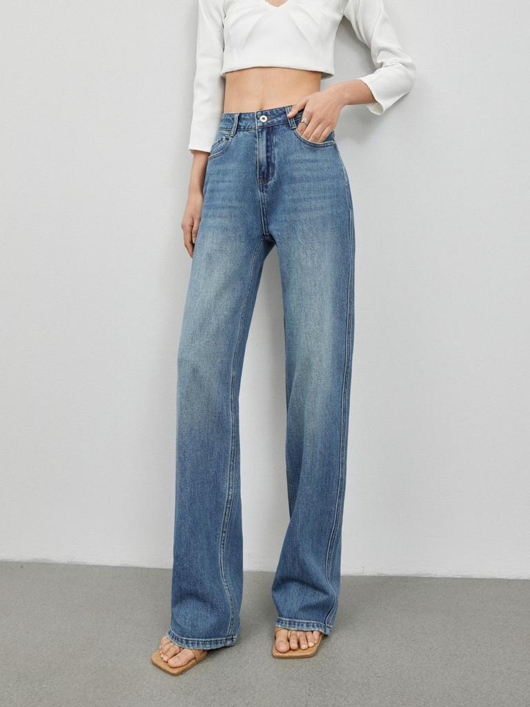 Retro High Waisted Wide Leg Blue Jeans for Women - Slimming and Loose Fit