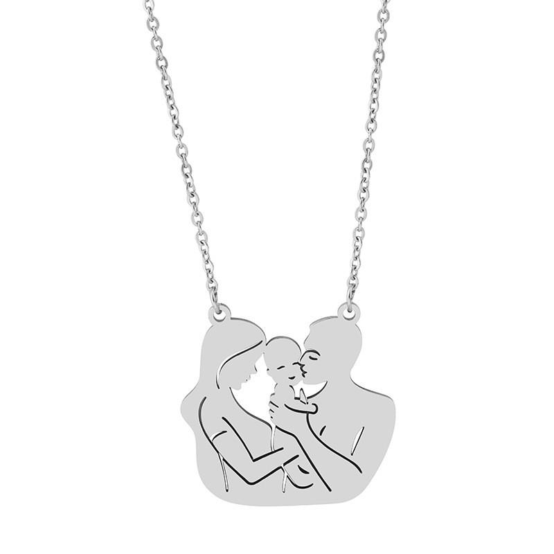Highquality Polished Titanium Steel Family Necklace For Trendy Couples In Elegant Gold And Silver Colors