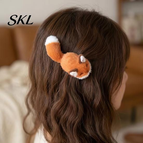 Hair Accessories for Women Plush Fox Clip, Cute Animal Hairpin, Soft Furry Barrette Non Slip Claws Thick Accessory Girls, Decorative Hairpin