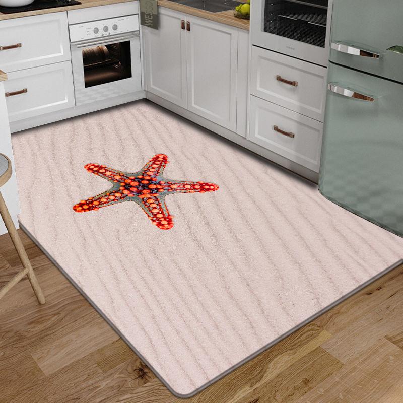 3D Floor Mat Rugs Kitchen Beach Waves Runner Carpet Kitchen Washable Non-slip Living Room Carpet Marine Bath Mat Absorbent