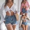 Women S Summer Long Sleeve Cropped Knit Cardigan Lace Up Sun Protection Top