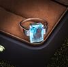 Fashion Luxury Silver-plated Topaz Engagement Ring For Women Exquisite Four-claw Sapphire Ring Party Birthday Lady Gift